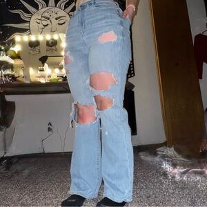 American Eagle Outfitters Light Blue Distressed Straight Leg Jeans